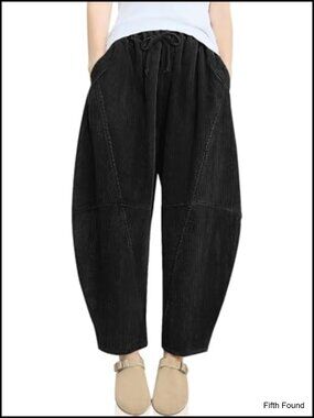 Corduroy Harem Pants Baggy Elastic Waist Wide Leg